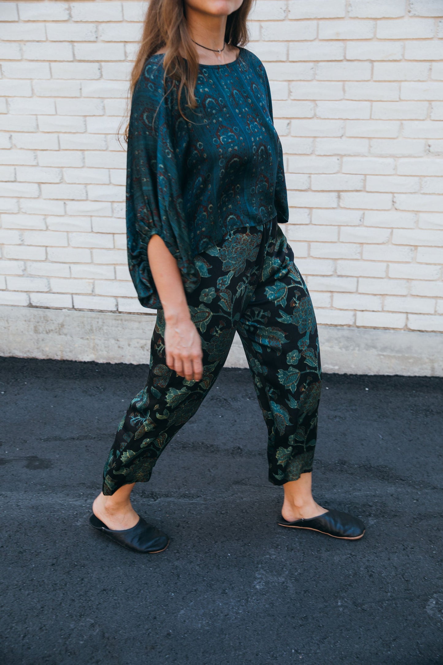Block-Print Modal & Silk Crinkle Crop Blouse