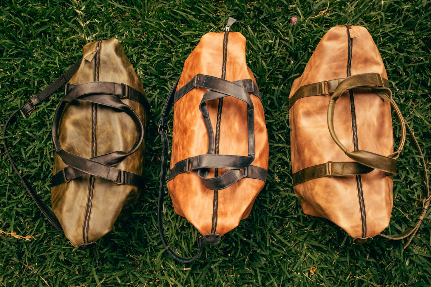 Leather Duffel - Tan And Blue
