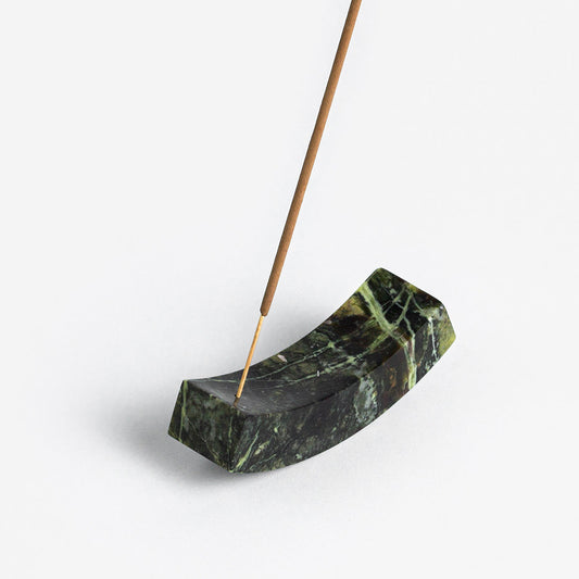 Smile gemstone incense holder Serpentine green