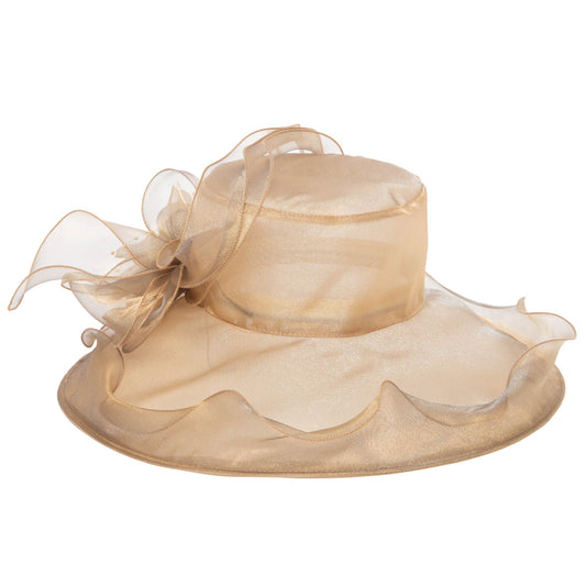 Women's Gold Organza Mesh Dress Hat (DRS1031)