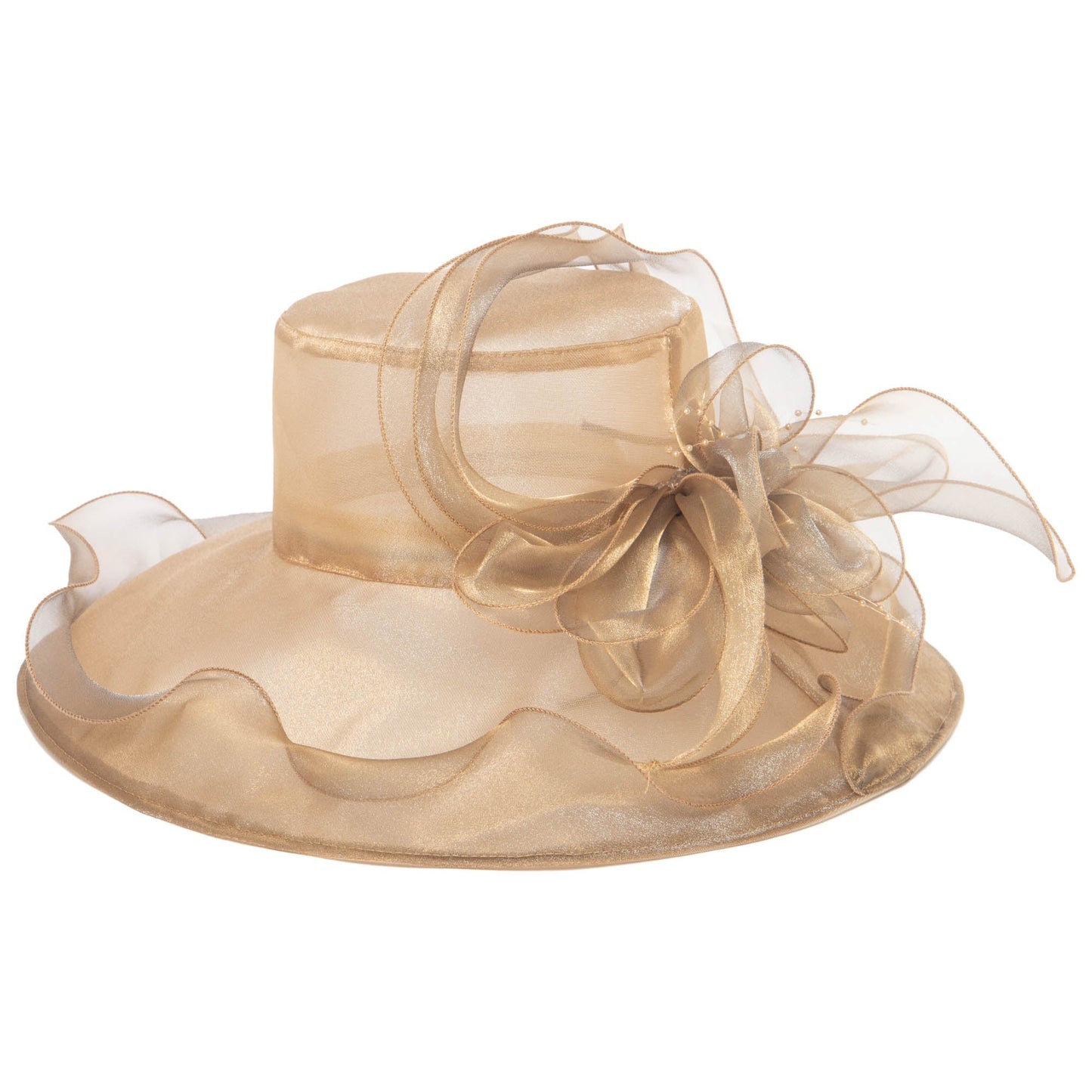 Women's Gold Organza Mesh Dress Hat (DRS1031)