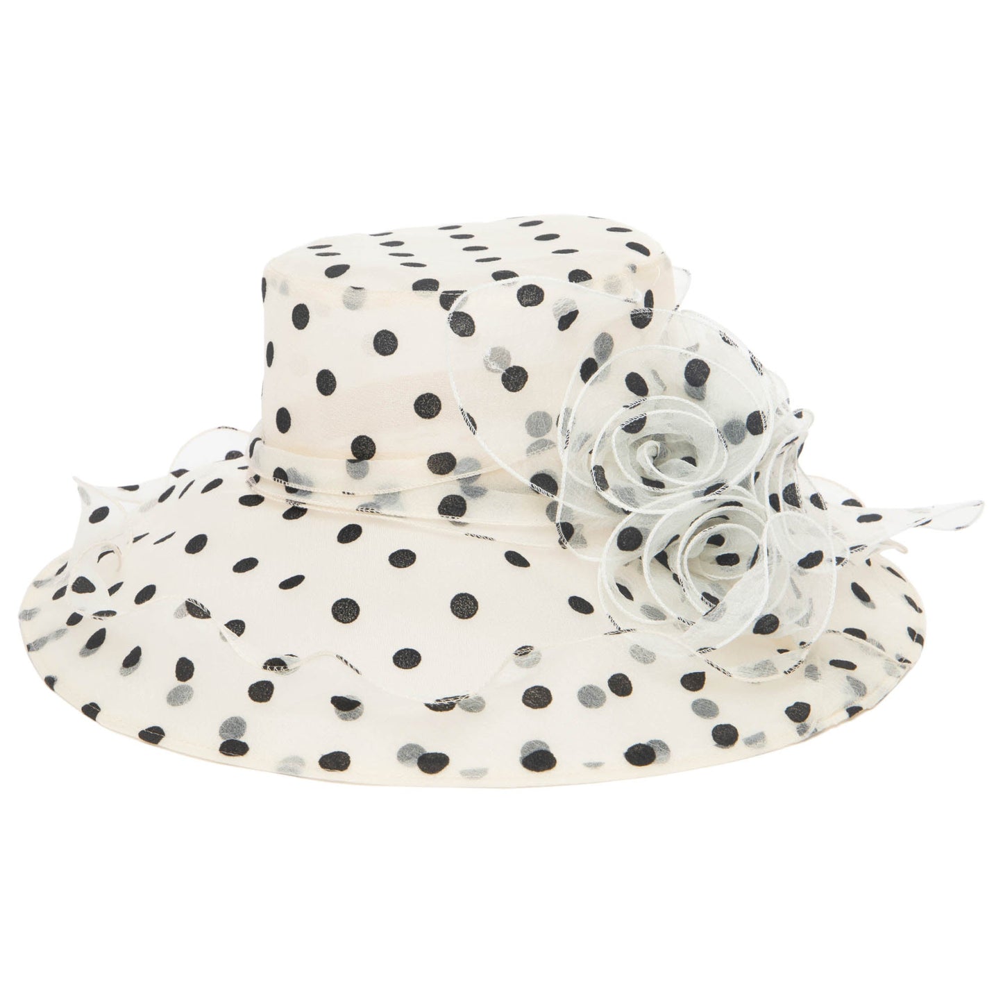 Women's Felt Polka Dot Organza Mesh Dress Hat