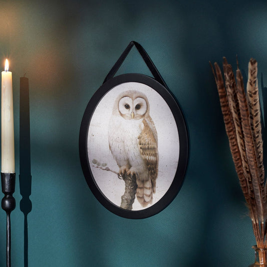 Dark Academia Owl Hanging Decor | Oval Shape Wood Vintage Art Decor | 8" x 10"