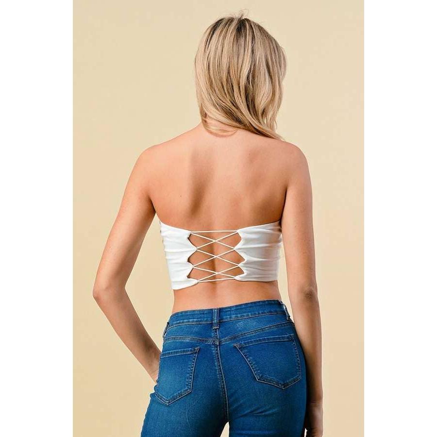 Doubled Layered Back Lace Up Tube Top | Casual Style Sleeveless Cropped Top [Available in Sizes SM-L]