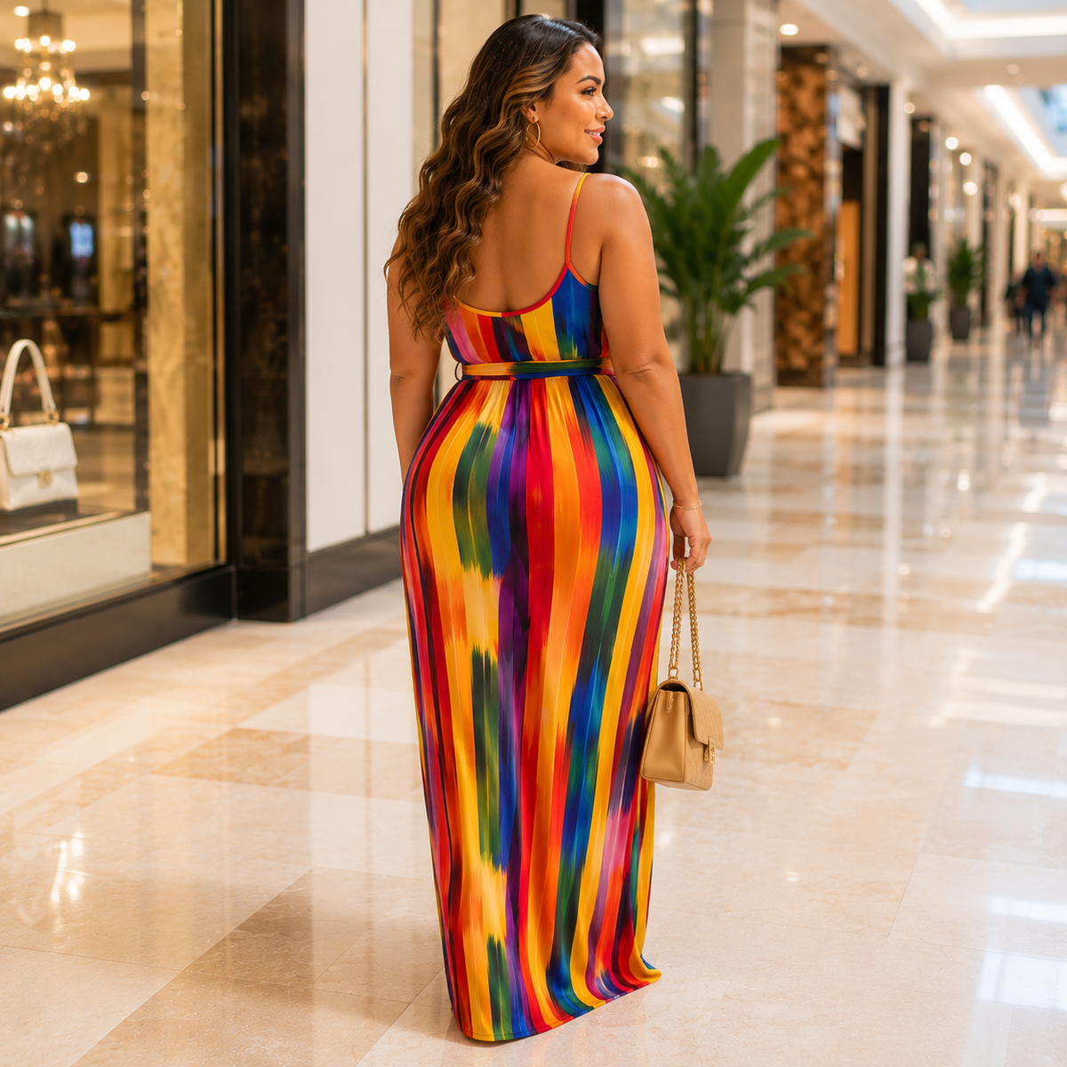 Duma Mbili Sleeveless Striped Maxi Dress with Matching Belt & Pockets