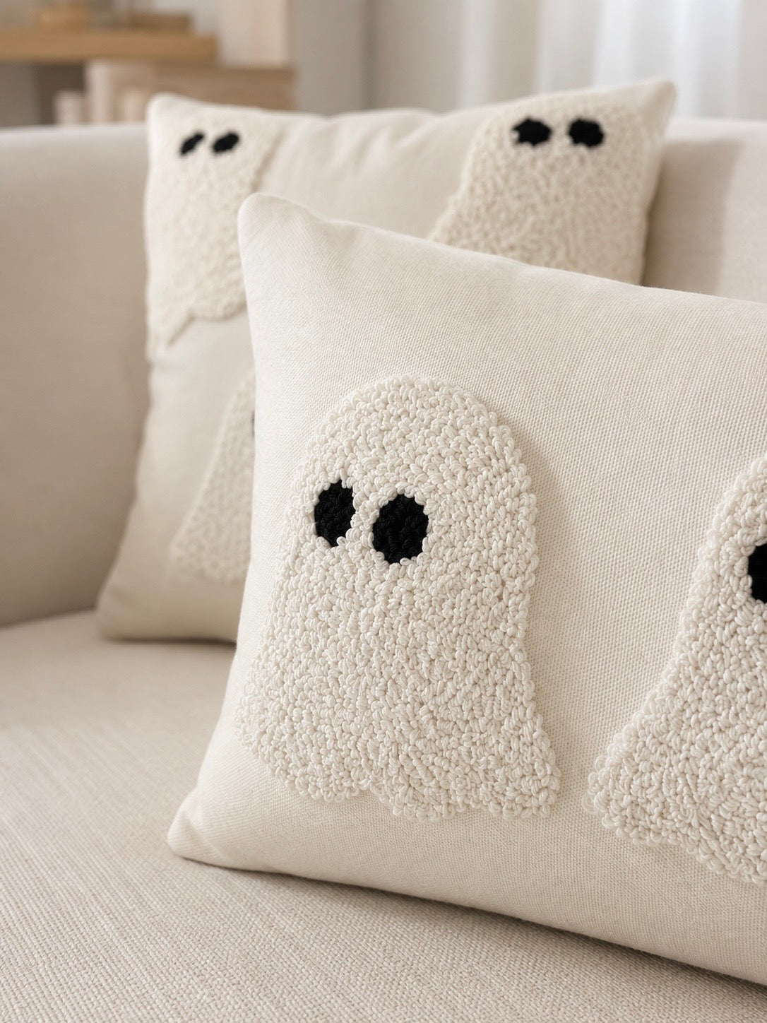 Ivory Tufted Ghost Lumbar Pillow Cover