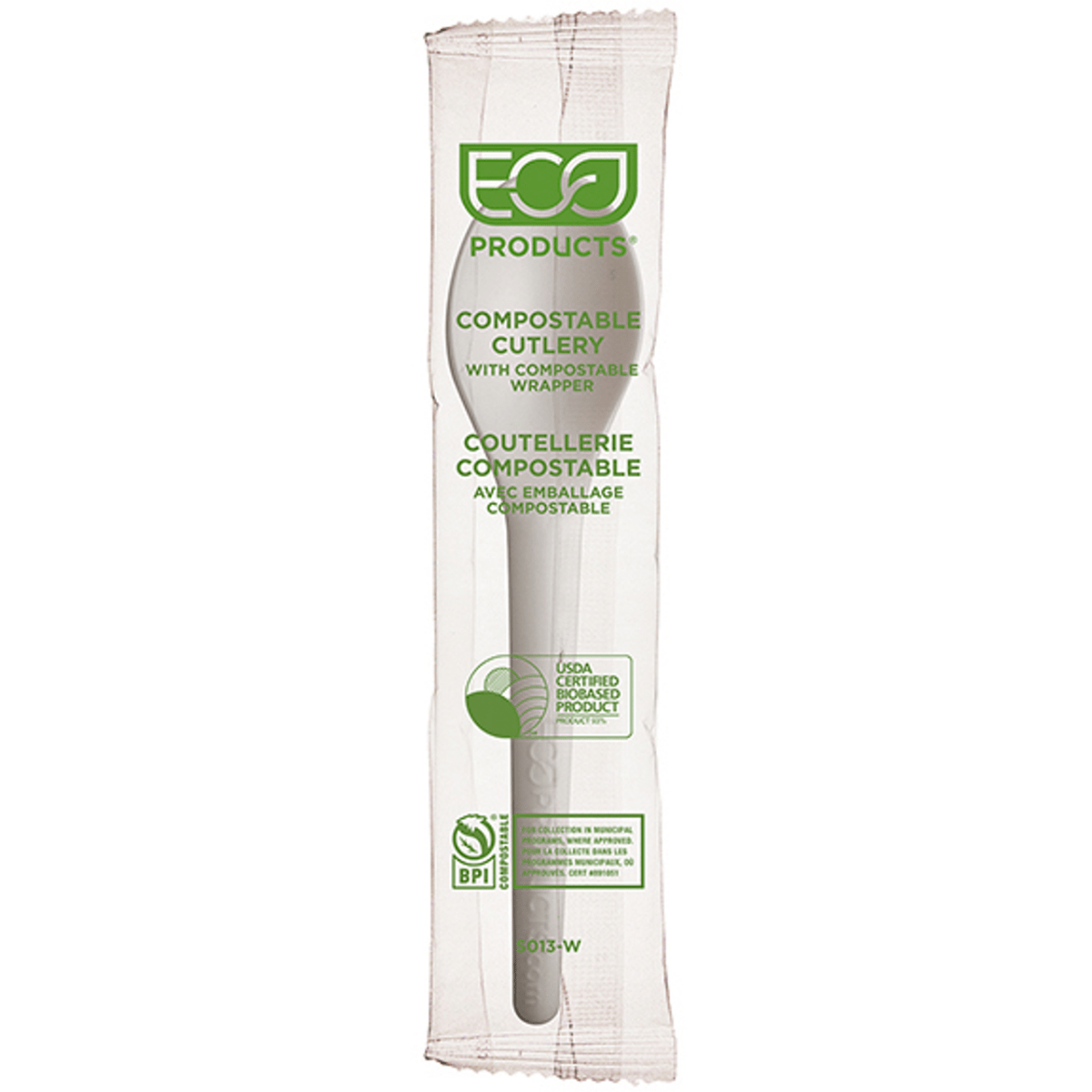 Eco-Products Plantware Renewable Compostable Spoon 6in White Individually Wrapped, PLA, Compostable Wrapper (QTY 1000), SKU EP-S013-W