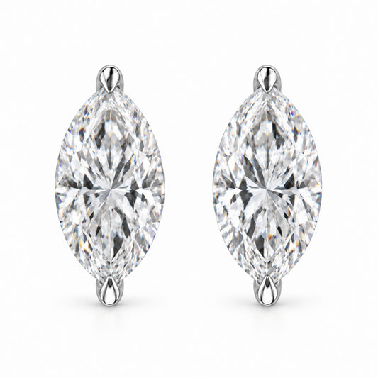 14K White Gold 1/4 Cttw Lab Grown Marquise Diamond Solitaire Stud Earrings