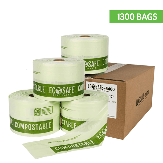 EcoSafe Zero Waste 2.5 Gal Compostable Bags 16x17 for MultiRes Dispenser (QTY 1300), BPI Certified, SKU HR1617-6