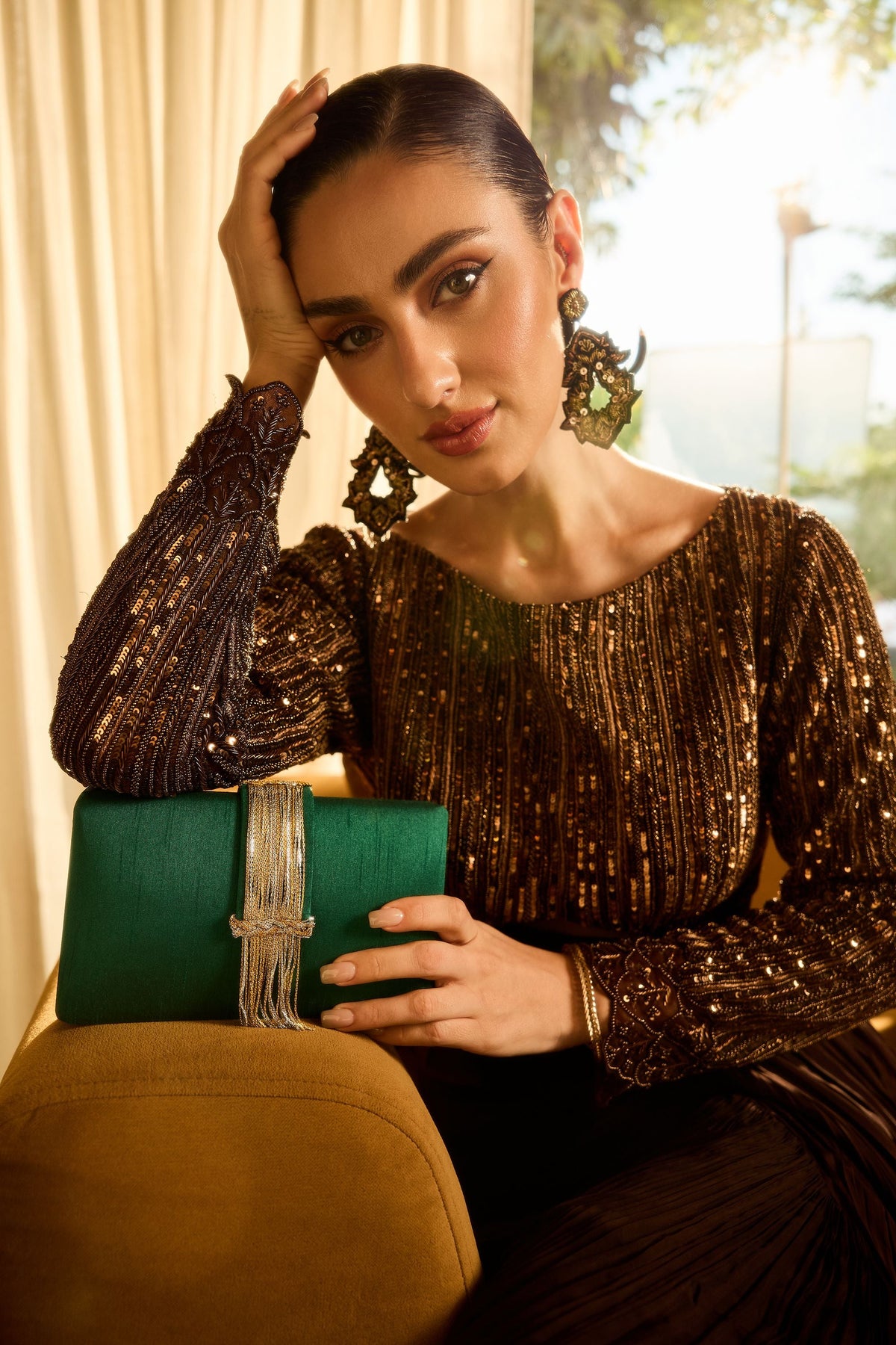 Emerald Fringe Clutch