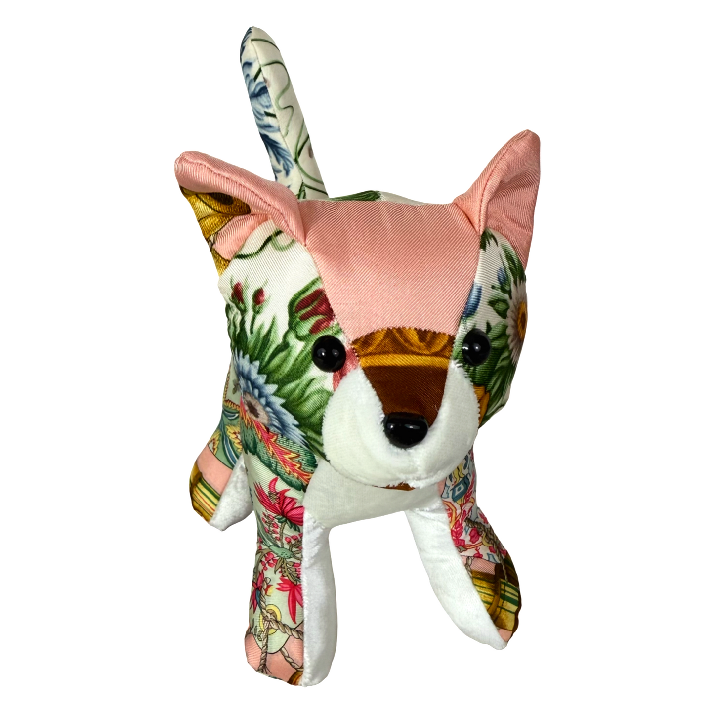 Chinoiserie Vintage Silk Scarf Patchwork Kitten