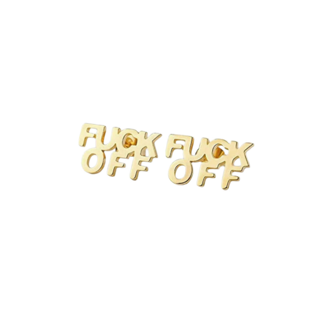 FUCK OFF Text Goldtone Stud Earrings