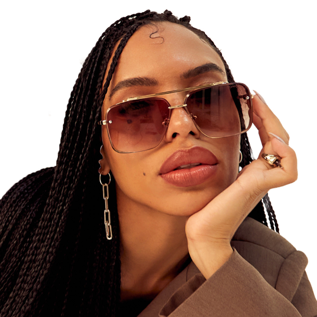Bella - Coffee Oversized Squared Aviators