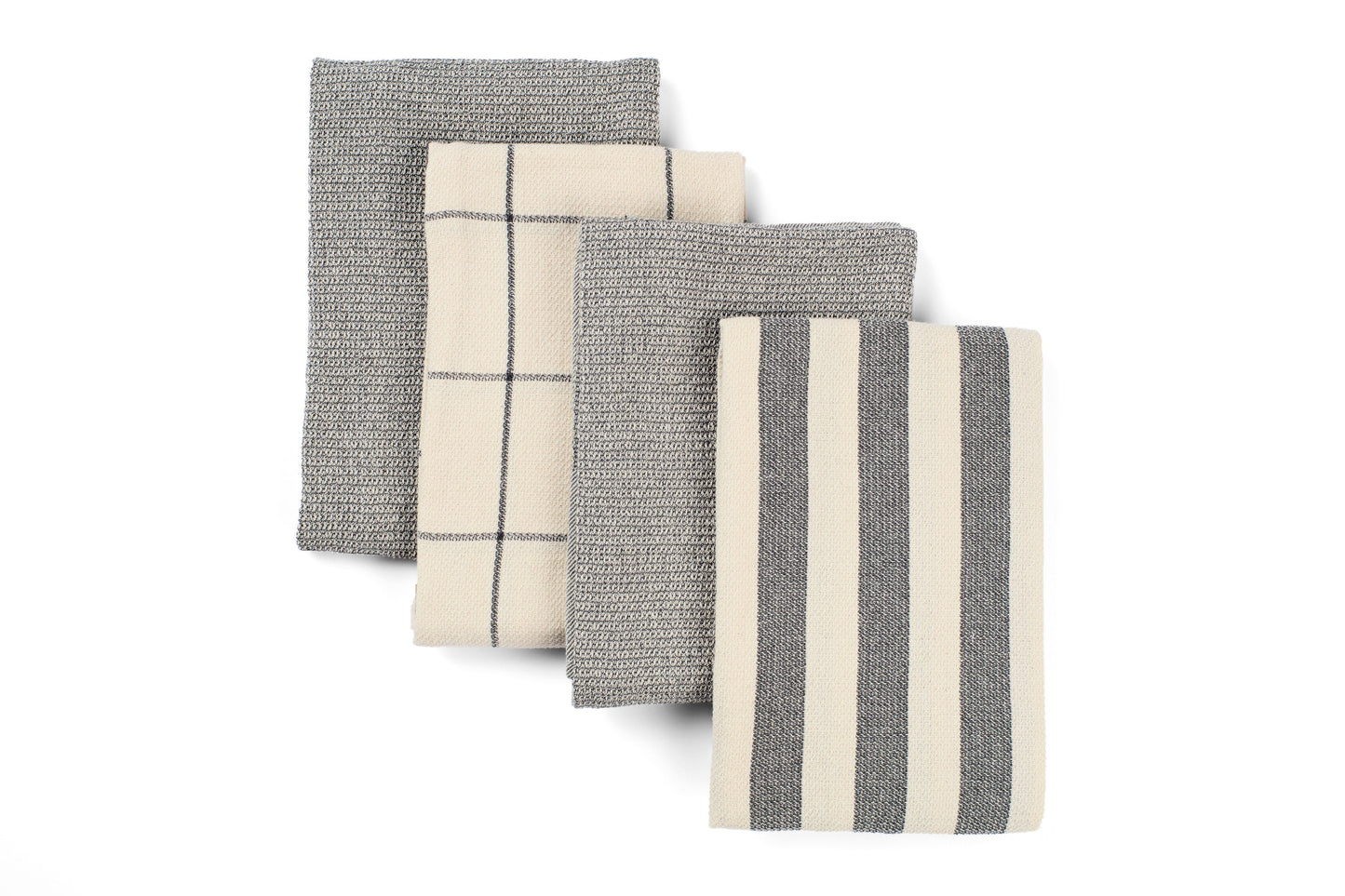 Kitchen Towels, Set of 4 - Cotton Flat & Waffle Weave Set