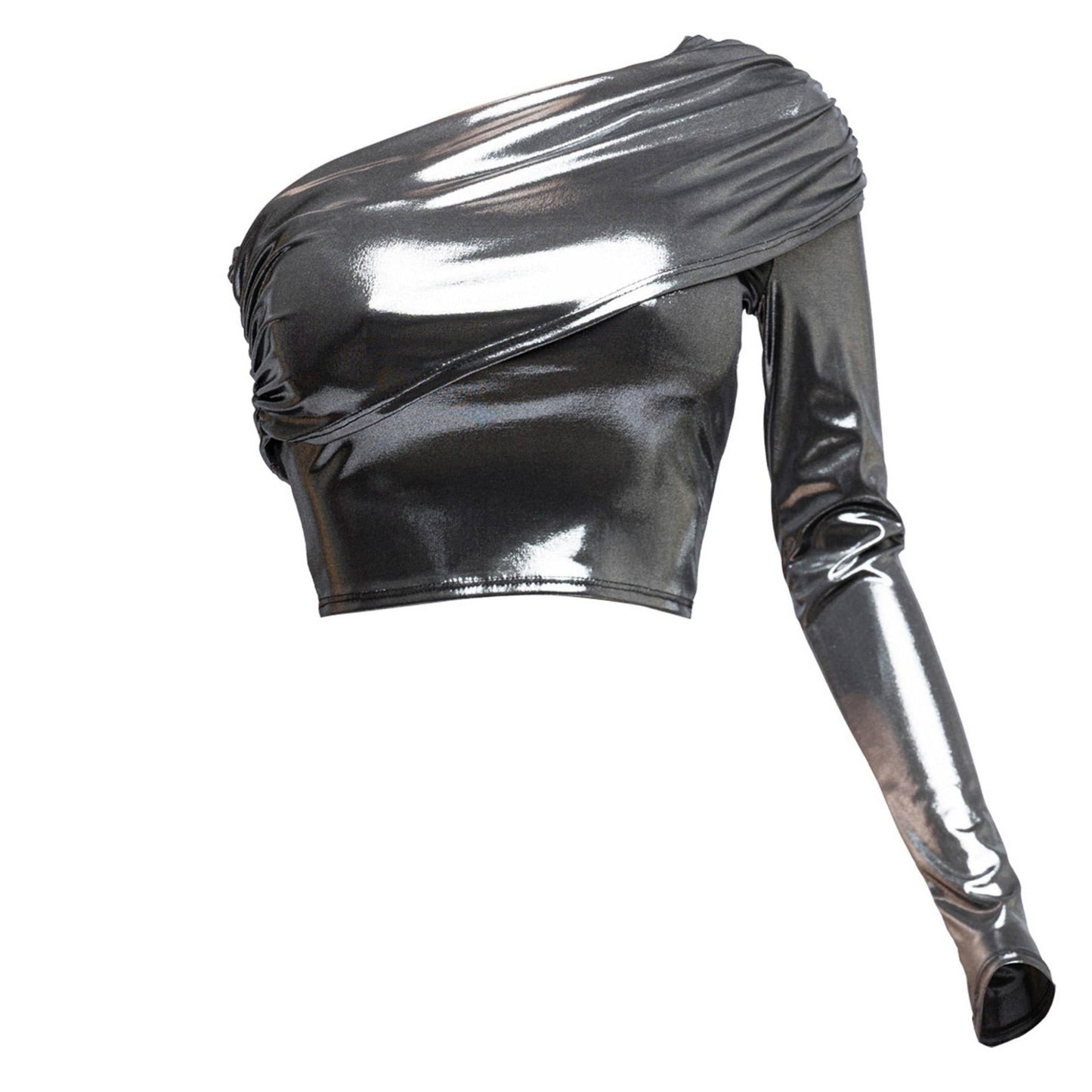 Fold Over One Shoulder Top in Liquid Metal [Sizes S-L]