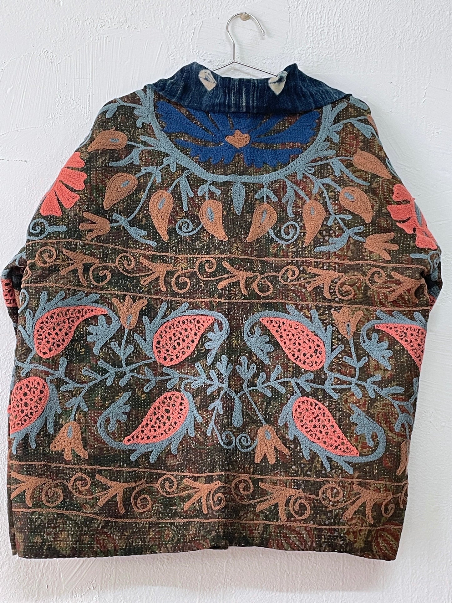 Vintage Suzani Hand-Quilted & Chain-Stitched Quarter Chore Jacket