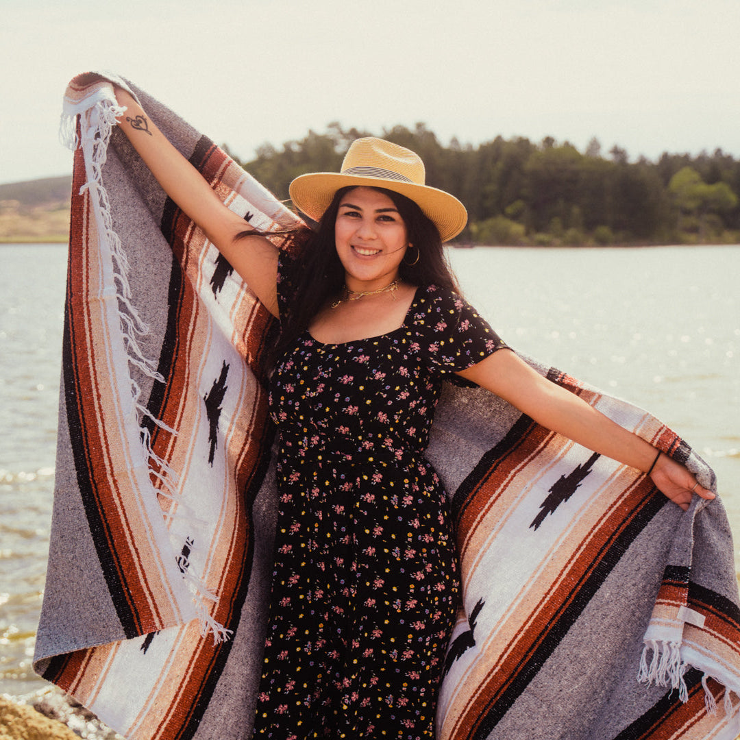 Grey Baja Mexican Diamond Yoga Blanket