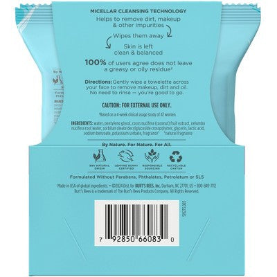 Burt's Bees Micellar Coconut Lotus Towelette 2pk/60ct - New