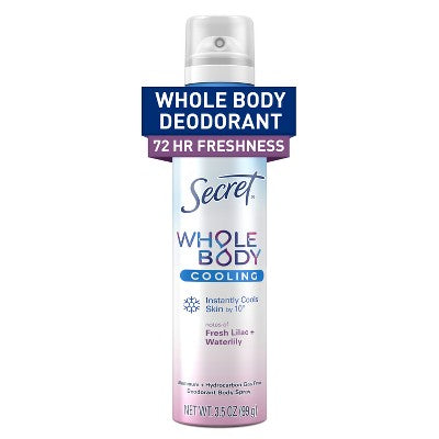 Secret Whole Body Deodorant Spray Lilac & Waterlily Aluminum-Free 3.5oz - New