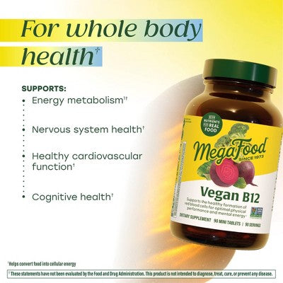 MegaFood Vegan Vitamin B12, Vitamin B Supplement 30ct - New