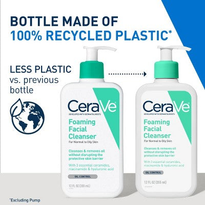 CeraVe Foaming Face Wash with Hyaluronic Acid and Niacinamide 12 fl oz - Imperfect Container