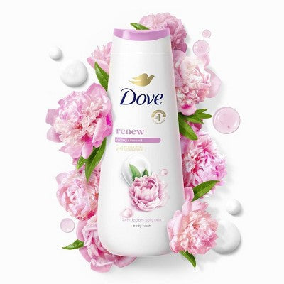 Dove Renew Body Wash Peony & Rose Oil 24hr Lotion-Soft Skin Vegan 20 fl oz - New