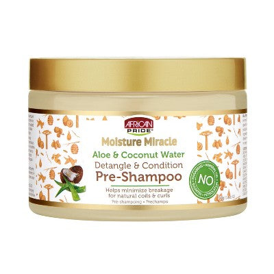 African Pride Moisture Miracle Aloe and Coconut Water Detangle and Condition Pre-Shampoo 12 fl oz - New