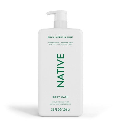 Native Body Wash for Men & Women - Eucalyptus & Mint Sulfate Free with Pump 36 fl oz - Imperfect Container