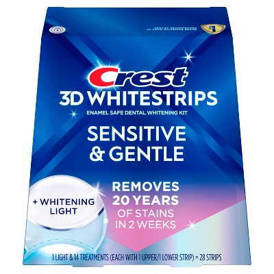 Crest 3DWhitestrips Sensitive + LED Light At-Home Teeth Whitening Kit 14 Treatments - Imperfect Box
