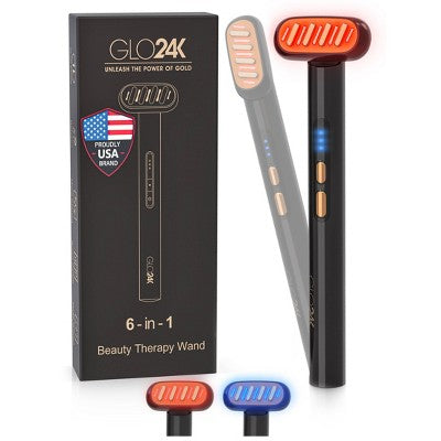 GLO24K 6-in-1 Beauty Therapy Wand for Face Eyes and Neck - New