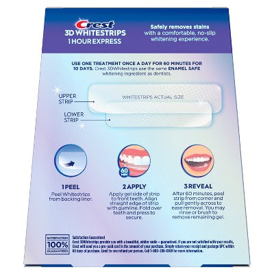 Crest 3D Whitestrips 1-Hour Express At-home Teeth Whitening Kit 10 Treatments - Imperfect Box
