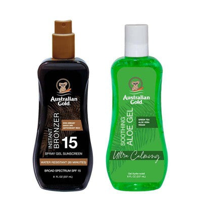Australian Gold SPF 15 Spray Gel with Bronzer & Soothing Aloe 2ct/16 fl oz - New