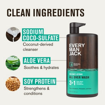 Every Man Jack Sea Salt Citrus Men's 3 in 1 All Over Wash 28.8 fl oz - New