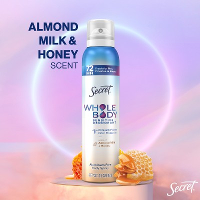 Secret Whole Body Deodorant Spray Almond Honey 3.5oz - New