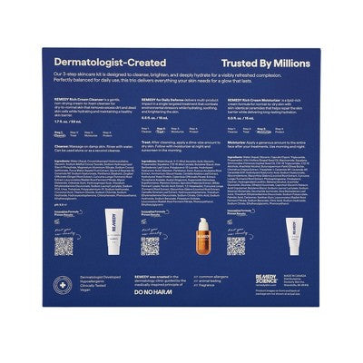 Remedy Skin Brightening 3-Piece Skincare Kit Gentle Cleanser Vitamin C Serum 2.7oz - Missing Box