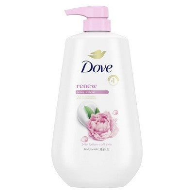 Dove Renew Body Wash Pump Peony & Rose Oil Nourishing 24hr Lotion-Soft Skin 30.6 fl oz - Imperfect Container