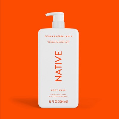 Native Body Wash for Men & Women Citrus & Herbal Musk Sulfate Free with Pump 36 fl oz - Imperfect Container