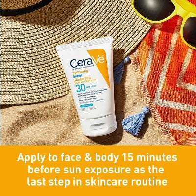 CeraVe Hydrating Sheer Sunscreen Lotion for Face and Body SPF 30 3 fl oz - Missing Box