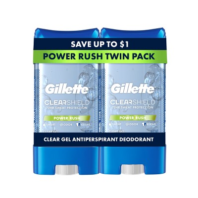 Gillette 72 Hours Sweat Protection Clear Gel Antiperspirant & Deodorant for Men Power Rush 2pk/3.8oz - New