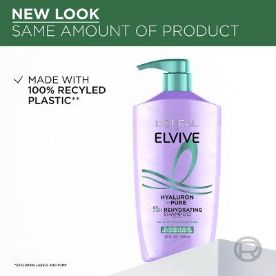 L'Oreal Paris Elvive Hyaluron Pure Purifying Shampoo for Oily Hair 28 fl oz - New