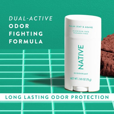 Native Solid Deodorant for Men & Women Palm Leaf & Agave  Aluminum Free 2.65oz - New