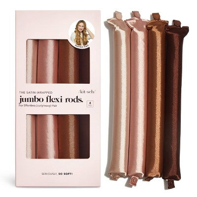 Kitsch Satin Jumbo Flexi Rods Hair Rollers Rosewood 4pk - Imperfect Box