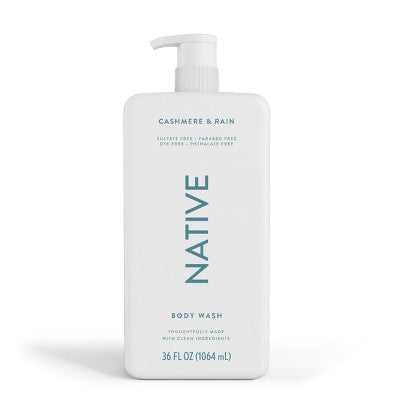 Native Body Wash Cashmere & Rain Sulfate Free with Pump 36 fl oz - New