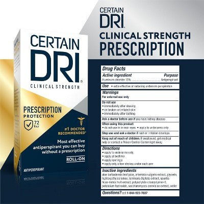 Certain Dri Prescription Strength Clinical Anti-Perspirant Roll- On 1.2Oz - New
