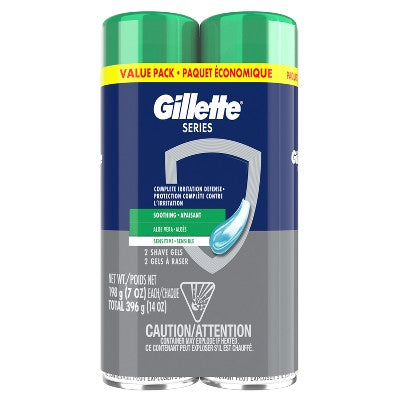 Gillette Series Sensitive Soothing with Aloe Vera Men's Shave Gel 7oz/2pk - New