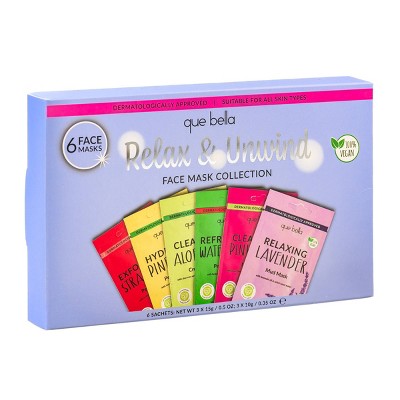 Que Bella Relax & Unwind Face Mask Collection 6pc - Imperfect Box
