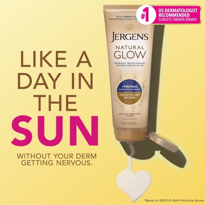 Jergens Glow Skin Firming Daily Moisturizer + Sunless Self Tanning Medium To Tan 7.5 fl oz - Imperfect Container