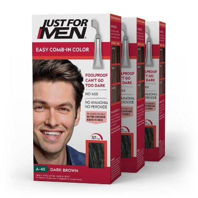 Just For Men Easy CombIn Color Gray Hair Coloring Dark Brown A45 3pk - New