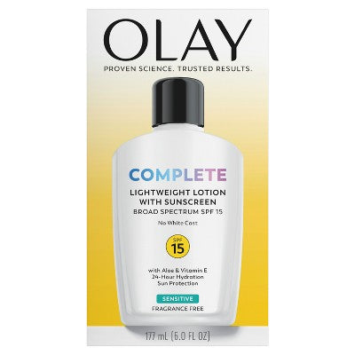 Olay Complete Face Lotion Moisturizer with Sunscreen Sensitive Skin SPF 15 6 fl oz - Imperfect Box