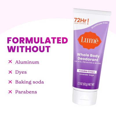 Lume Whole Body Women's Invisible Cream Tube Deodorant Lavender Sage Scent 2.2oz - New